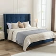 thumbnail image 3 of Noble House Peyton Indoor Button Diamond Tufted Velvet Upholstery King Bed with Wingback, Blue, 3 of 11