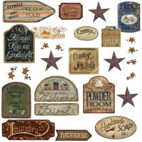 26 Country Signs Wall Decals Brown Gray Stars Laundry Room Bathroom Kitchen Stickers Decor 1.5" L to 8.5" W x 7.5" H