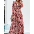 thumbnail image 3 of Liacowi Women Boho Dresses Long Dress Long Sleeve V Neck Flower Print Loose Dress Swing Dress, 3 of 5