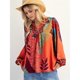 thumbnail image 5 of Camisa de Larga con Cuello en V para Mujer, Estilo Suéter Holgado Estampado para Otoño e Invierno. Rojo L, 5 of 9