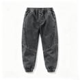 thumbnail image 5 of Boys' Denim Jogger Jeans, Solid Color Elastic Waist Cuffed Design, Functional Side Pockets, Loose Fit Daily Wear, Kids 2‑13 Years, Boys' Jeans Black 9-10 Years, 5 of 6