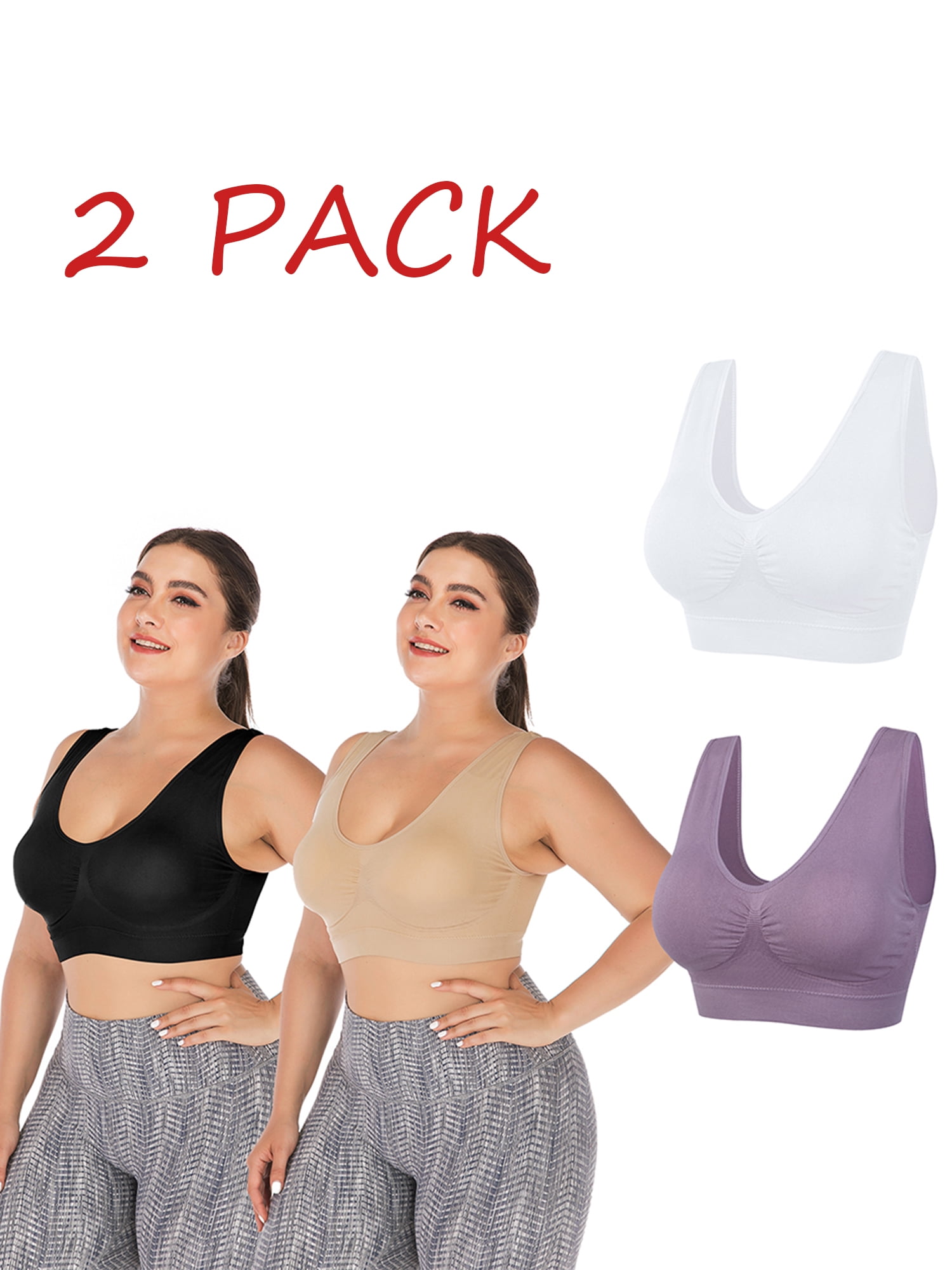 DODOING Plus Size Fashion Women's Supportive Wireless Sports Bra with