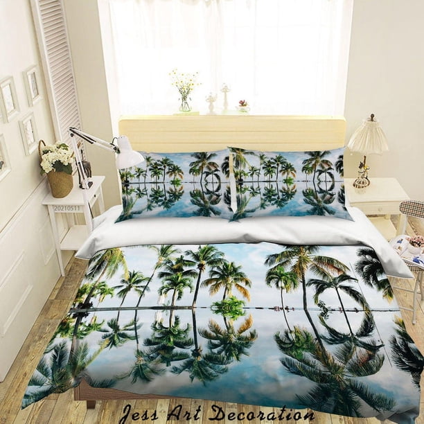 3D Tropical Sea Coconut Tree Funda de edredón Set Ropa de Cama Funda Nórdica