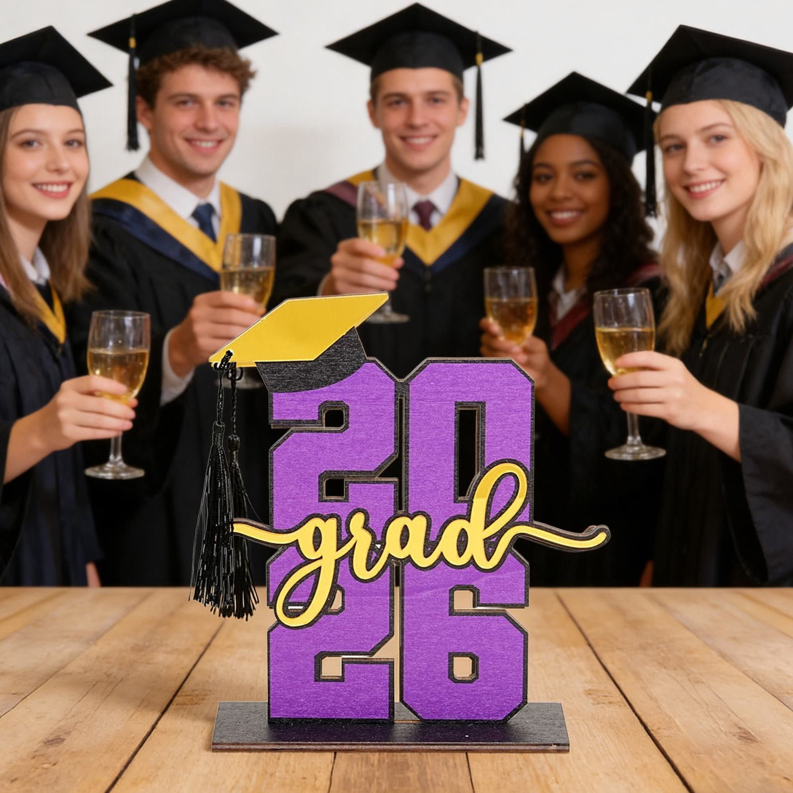 ERTZAE Graduation Wooden Centerpieces,Grad Home Table Decor,Grad Light Up Marquee,Event Decor,Black & Gold Graduation Ornament 2026 8x6Inch,Senior Class of 2026 Desk Decor for High School & College