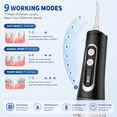 thumbnail image 3 of KAIPARA Cordless Water Flosser for Teeth & Gums, 8 Jet Tips, 9 Pressure Modes, IPX7 Waterproof, 300ml Tank, Travel & Home Oral Irrigator, Black, 3 of 8