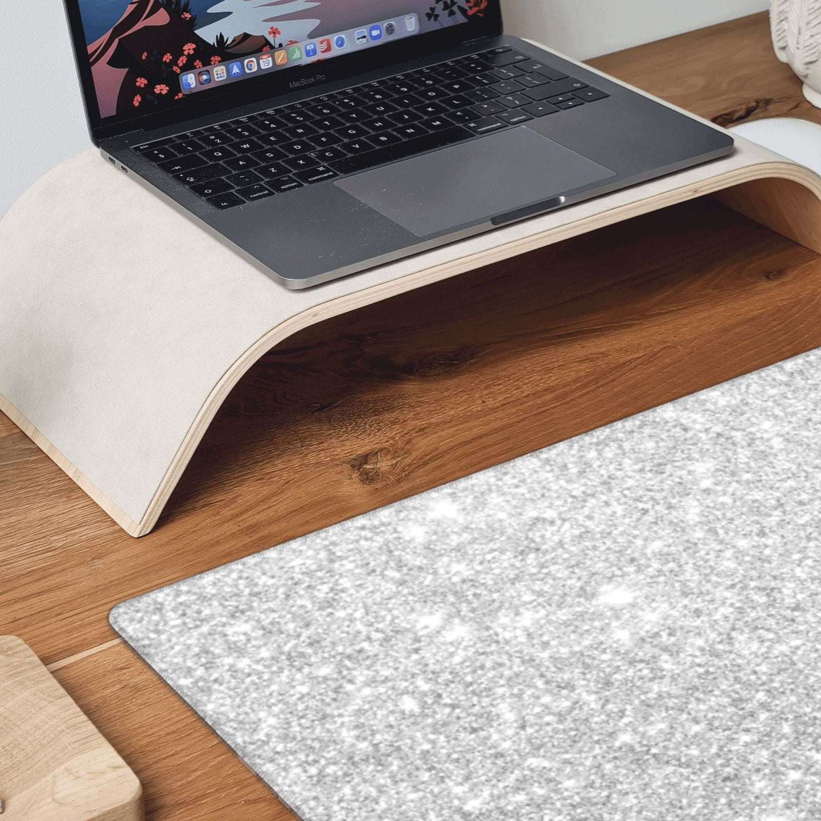 Rateoe Silver Glitter Print Mouse Pad - Extended Large Gaming Mousepad,Non-Slip Stitched Edge,16x29.5 Inch