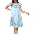 thumbnail image 4 of Sakmal Soft Moomoo Sleepwear for Women Silky Ruffle Knee Length Blue Night dress Floral Short Sleeve Nightgowns for Women, 4 of 5