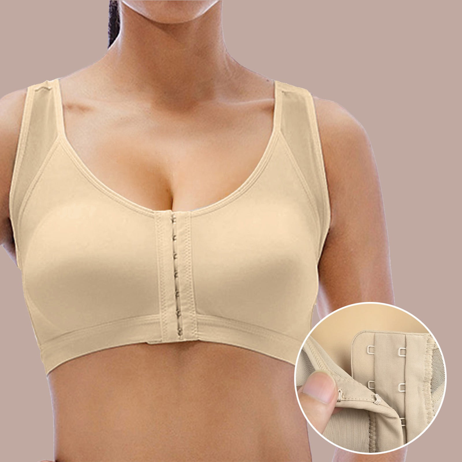 MRULIC bras for women Bra For Seniors Front Closure Posture Corrector Bra  For Women Full Coverage Front Closure Support Bra For Older Women Beige +