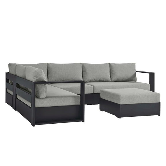 Modway Tahoe Outdoor Patio Powder-Coated Aluminum 5-Piece Sectional Sofa Set in Gray Gray