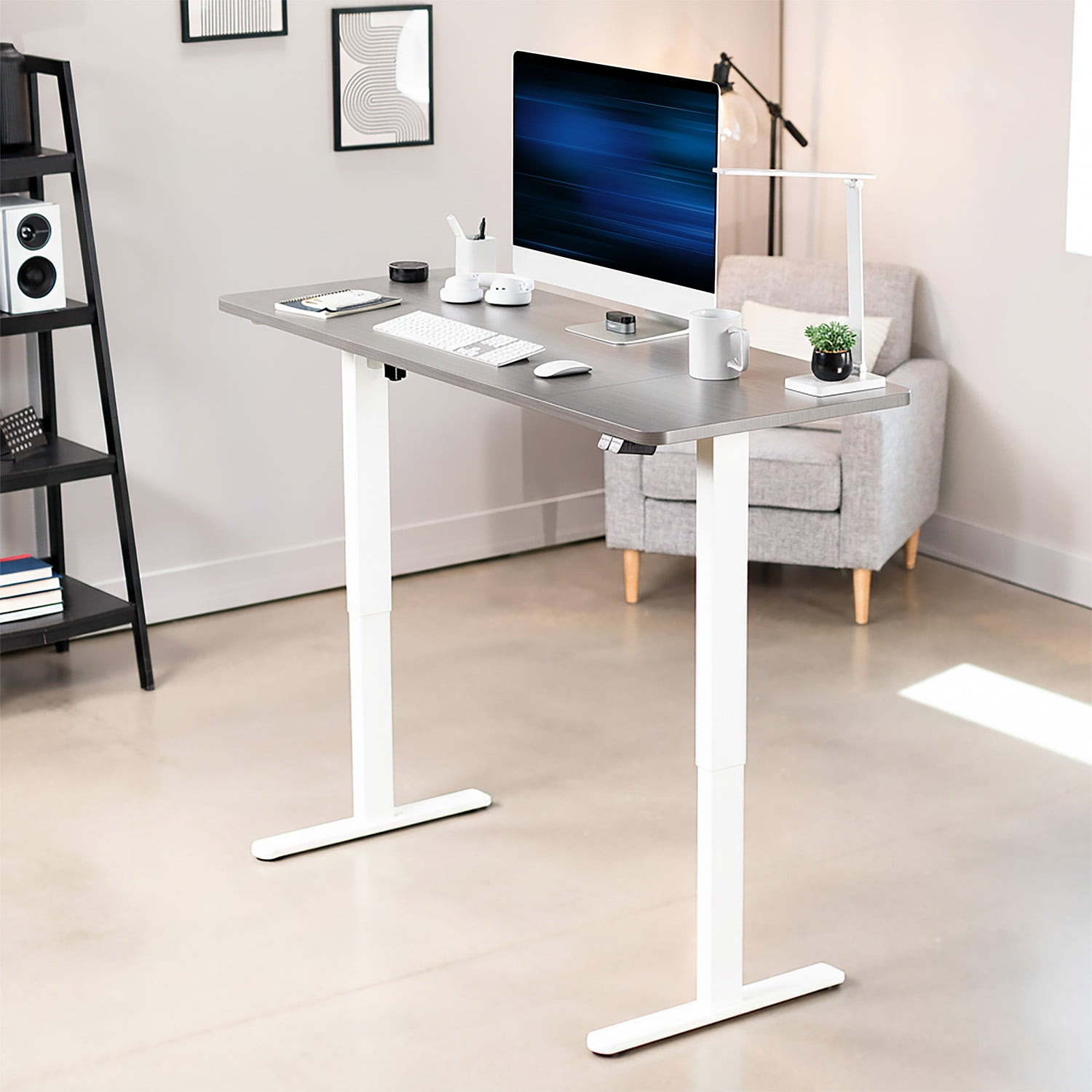 VIVO Electric 60”x24” Stand Up Desk, Dark Gray Table Top, White Frame