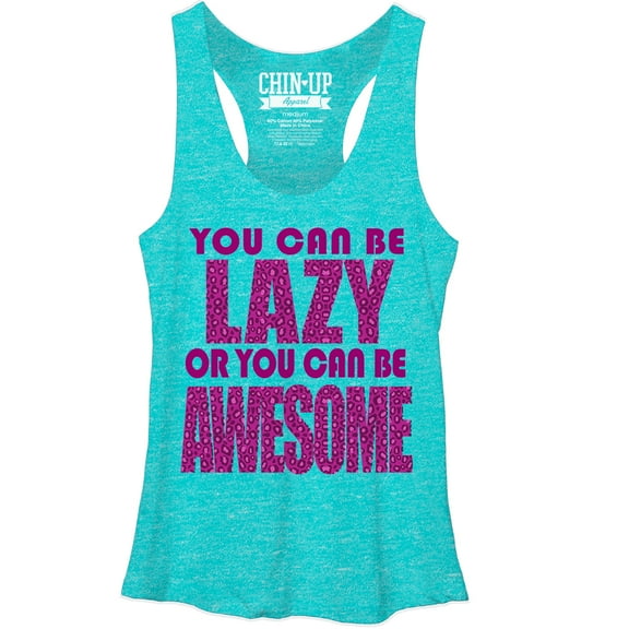 Women's CHIN UP Lazy or Awesome Racerback Tank Top Tahiti Blue Medium