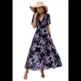 thumbnail image 3 of Vestido Cruzado de Verano para Mujer, con Cuello en V, Floral, Corta, para Invitadas de Boda, Informal, para Fiesta Negro L, 3 of 10