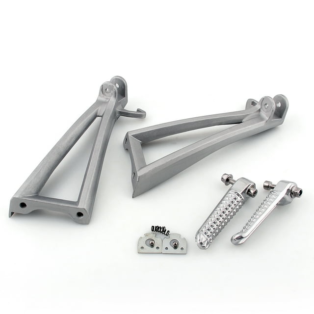 Rear Passenger Foot Peg Footrest Bracket Fit for Yamaha YZF R6 2006 - 2011. Includes a set of left and right aluminum alloy foot peg brackets, textured footrests, and mounting hardware. Suitable for motorcycle parts replacement and rear passenger placement. Easy to install.