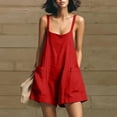 thumbnail image 2 of SZJXBUY Combinaison Fluide pour Femme Grande Taille Décontractée une Pièce Sans Manches Combinaison Chic à Bretelles Spaghetti Courte avec Poches Rouge,G, 2 of 7