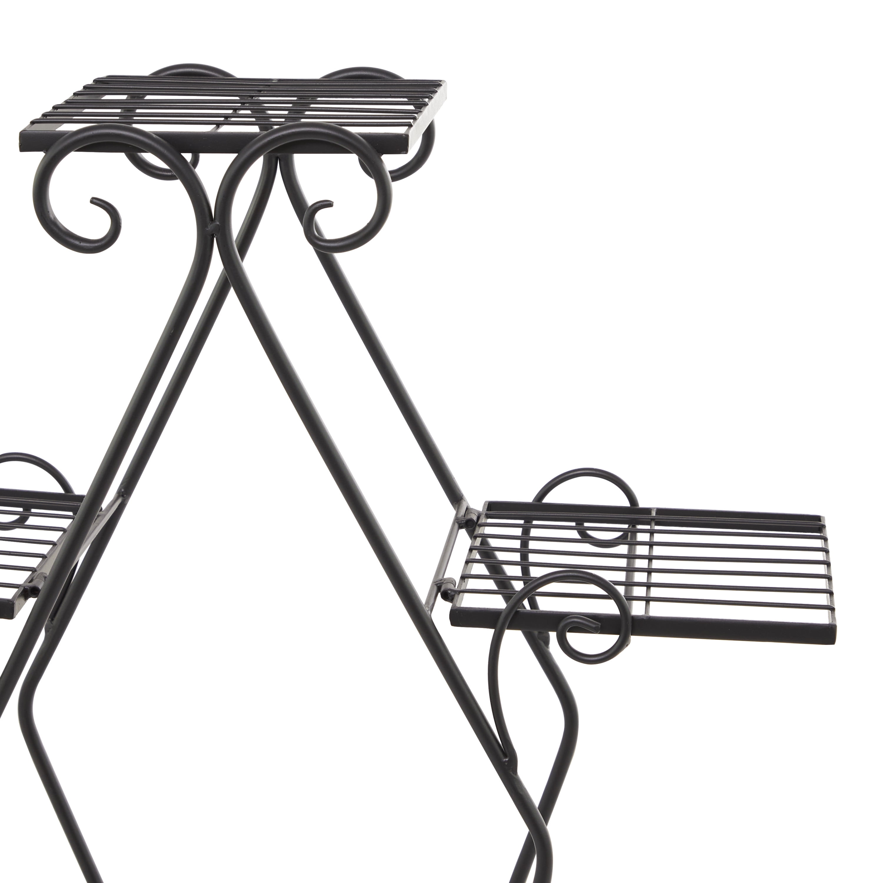 DecMode 27" x 10" x 31" 7 Tier Black Metal Scroll Plantstand