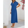 thumbnail image 6 of Merokeety Womens Summer Maxi Dress V Neck Collared Vacation T Shirt Long Dresses Royalblue xl, 6 of 7