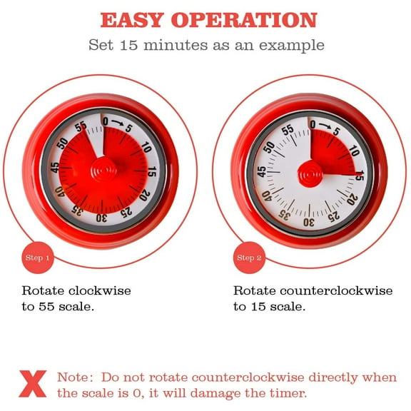 Kitchen Timer Reminder Manage Timers 360 Degree Rotary Mechanical Timer Baking Countdown Kitchen Alarm Clo Refrigerator Magnetic For CookingLearning (Red)