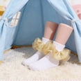 thumbnail image 5 of AUQ 3Pcs Kids Socks,Fluffy Ruffled Design Girls Socks,Colorful Lace Trimming Cute Socks for Girls,Gold, 5 of 7