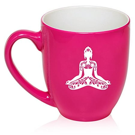 - 16 oz Large Bistro Mug Ceramic Coffee Tea Glass Cup Buddha Yoga Lotus (Hot Pink)