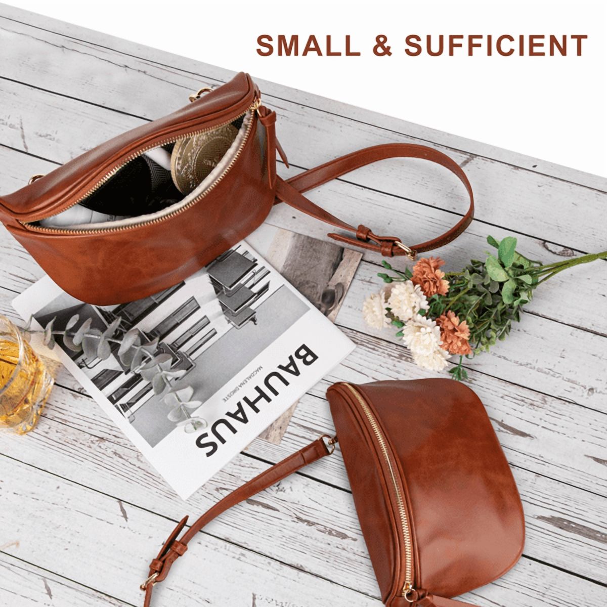 Olurrisa Saddle Crossbody Bags for Women, PU Leather Saddle Satchel Bag Fanny Pack and Cross Body Purse-Brown