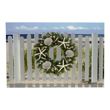 - Canvas Picture of Beach Holiday Wreath Print LED Lights Up 23.5 Inch Wall Plaque