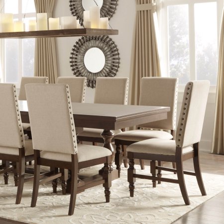 Weston Home Patterson Dark Oak Finish Upholstered Chairs, Set of 2, Beige Linen
