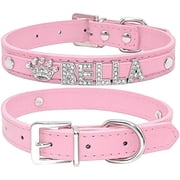 Newborn Brand Personalized Dog Collar PU Leather with Rhinestone Letters, Customized Sparkling Name Collar for Small Dogs Cats,Pink,8-10 inch,Small