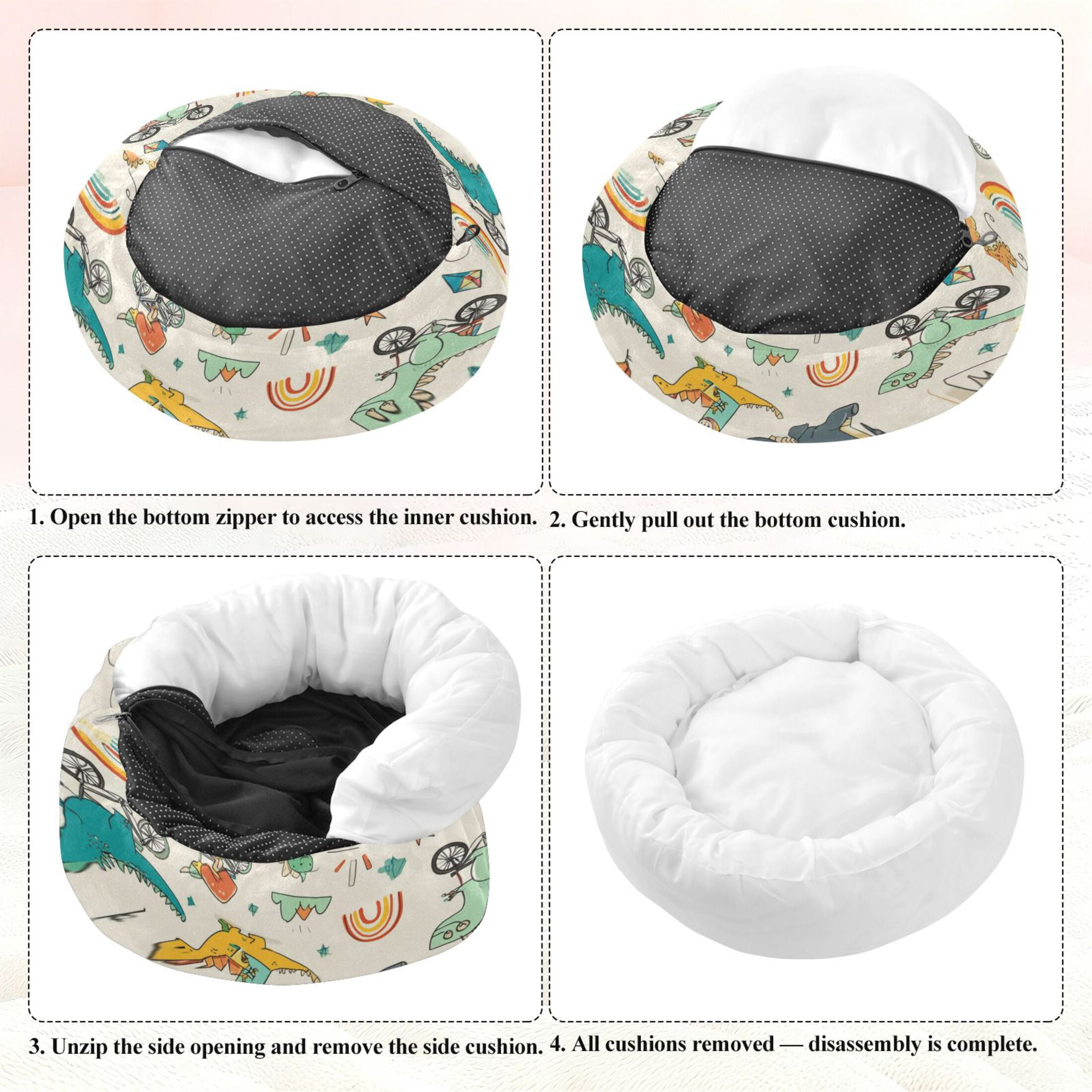 Iauyy Pet Couch Donut Cat Bed for Indoor Cats/Small Dogs Washable & Machine with Non-slip Bottom Calming Cat Furniture, Cute Little Dinosaur (M)