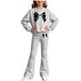 thumbnail image 4 of Girls 2-Piece Sweatsuit Set Long Sleeve Crewneck Top and Flare Pants with Bow Print Kids Casual Outfit for School Play Daily Wear, 4 of 4