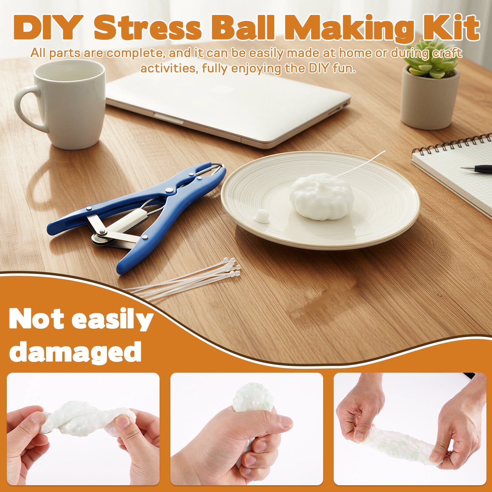 DIY Stress Ball Making Kit, 15 PCS TPR Blank Skins with 15 Caps & Cable Ties, Complete Squishy Maker Kit with Fillers for Adults ASMR Sensory Stress Relief Toys