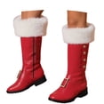 thumbnail image 3 of Christmas Santa C`laus Boots Men's Wide Calf Santa C`ombat Boots with White Plush C`uffs Foot Bells Buckle Strap for Halloween Christmas, 3 of 9
