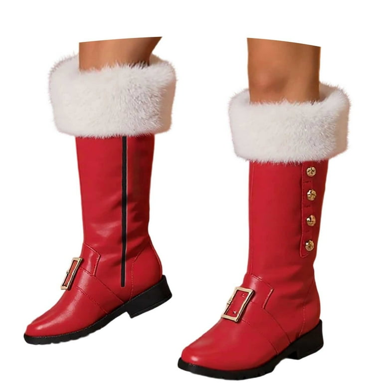 Gyexs Santa Boots Women Men Christmas Shoes Wide Calf Furry Suede