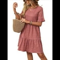 thumbnail image 3 of Vestido Midi Holgado de Corte A, con Mangas Abullonadas, Cuello Redondo y Cintura Alta, Fruncido, para Mujer, Verano 2025, Color Polvo de Pasta de Frijoles, Talla XL, 3 of 10