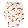 thumbnail image 7 of Mifsaly 3/4 Sleeve Valentines Shirt Women Bow Print Crewneck Blouse Heart Graphic Pullover Tops Girlfriend Gifts Loose T-Shirts Fashion Spring Summer Outfits L, 7 of 7