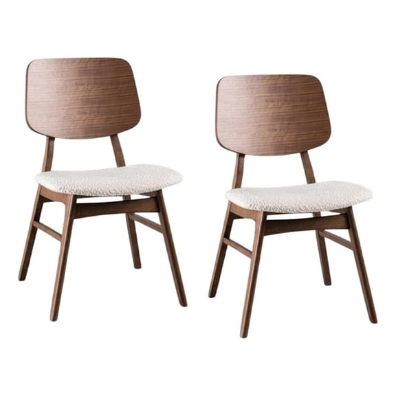 Narv Side Dining Chair Set of 2-Curved Panel Back-Walnut Brown Wood-Beige
