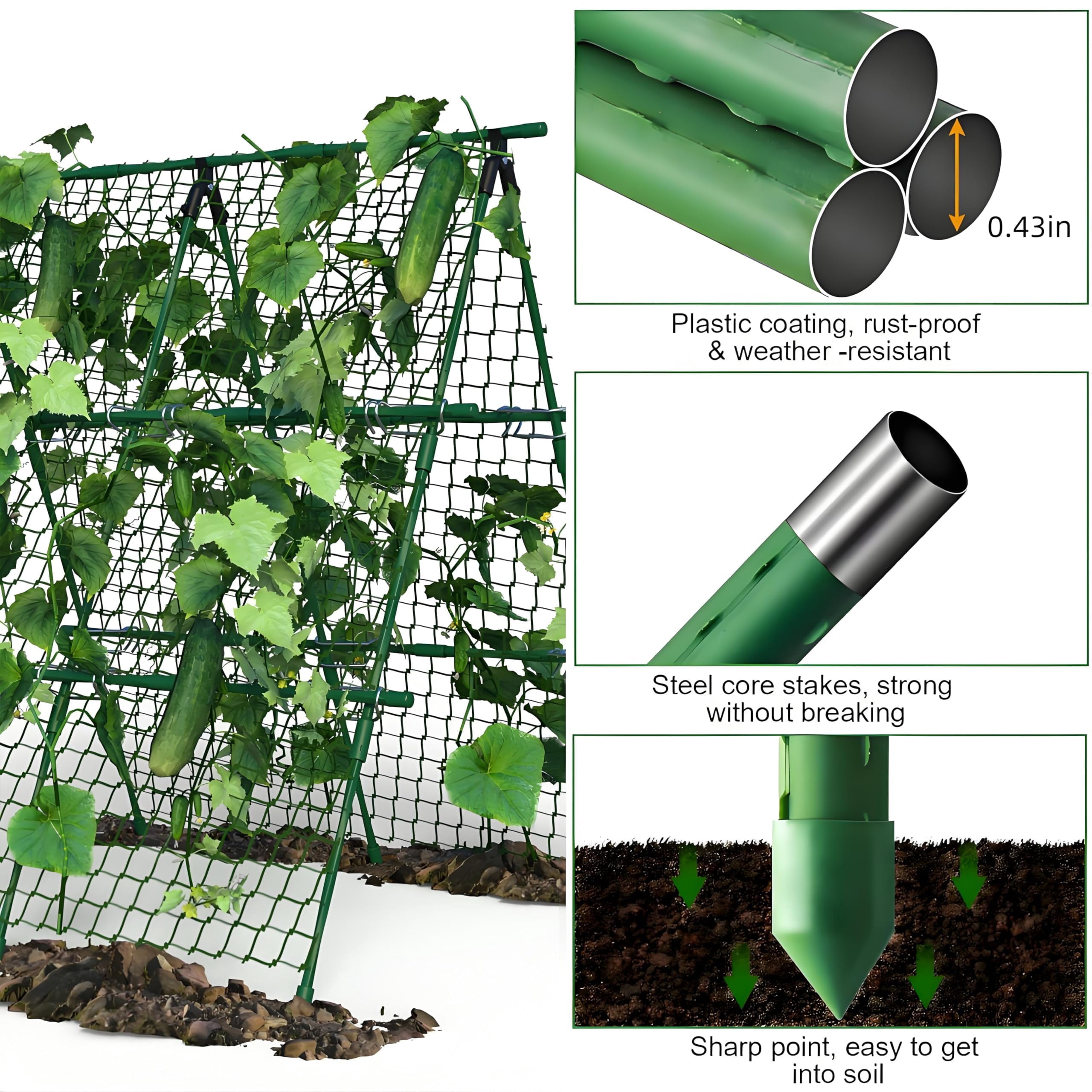 Huisuilinss Cucumber Trellis For Raised Beds,A-Frame Garden Trellis For Climbing Plants,Outdoor Metal Garden Trellis With Netting For Tomatoes Peas Beans Grapes Vegetables Flowers