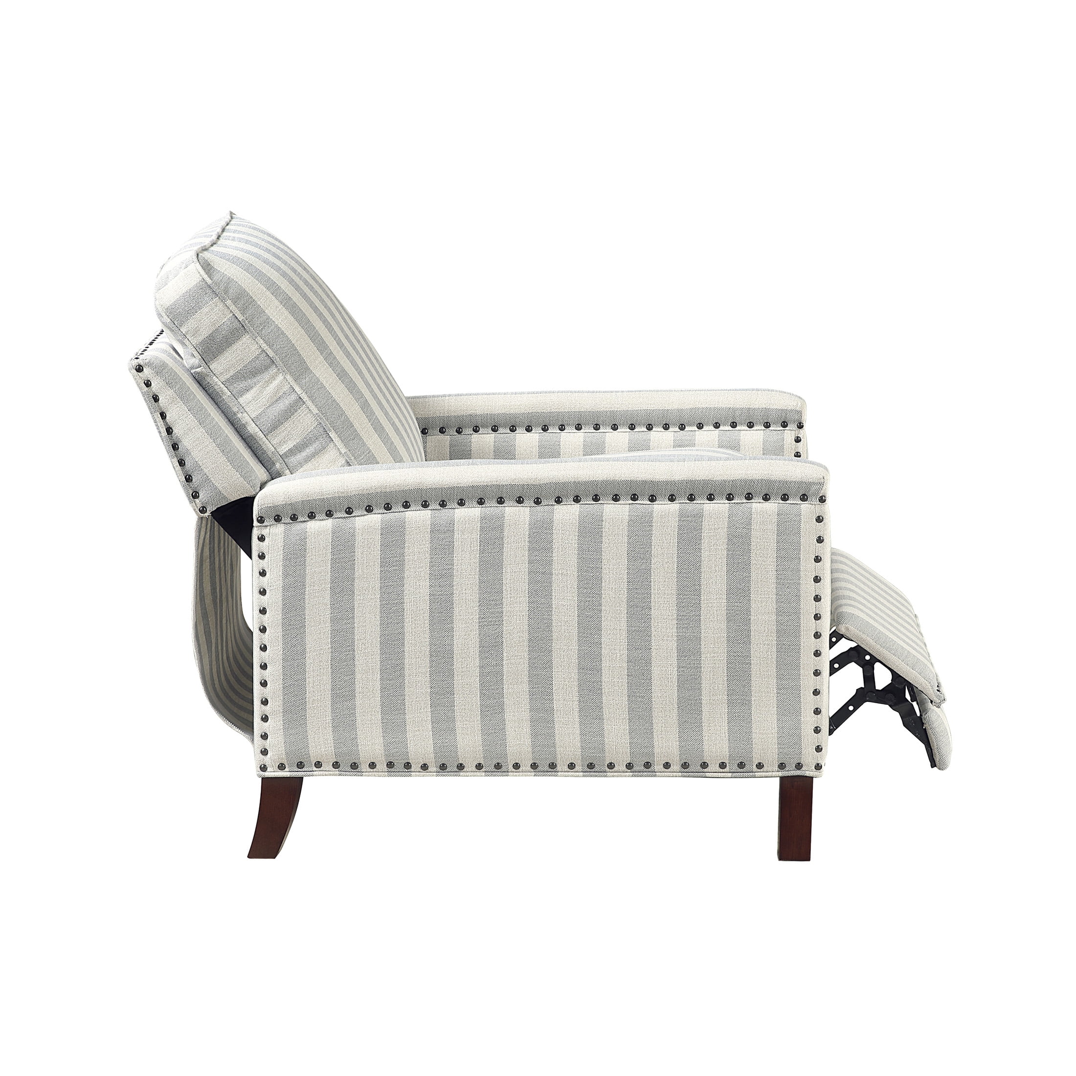 OakvillePark Solace Textured Fabric Push Back Reclining Chair, Beige With Grayish Blue Stripe Pattern
