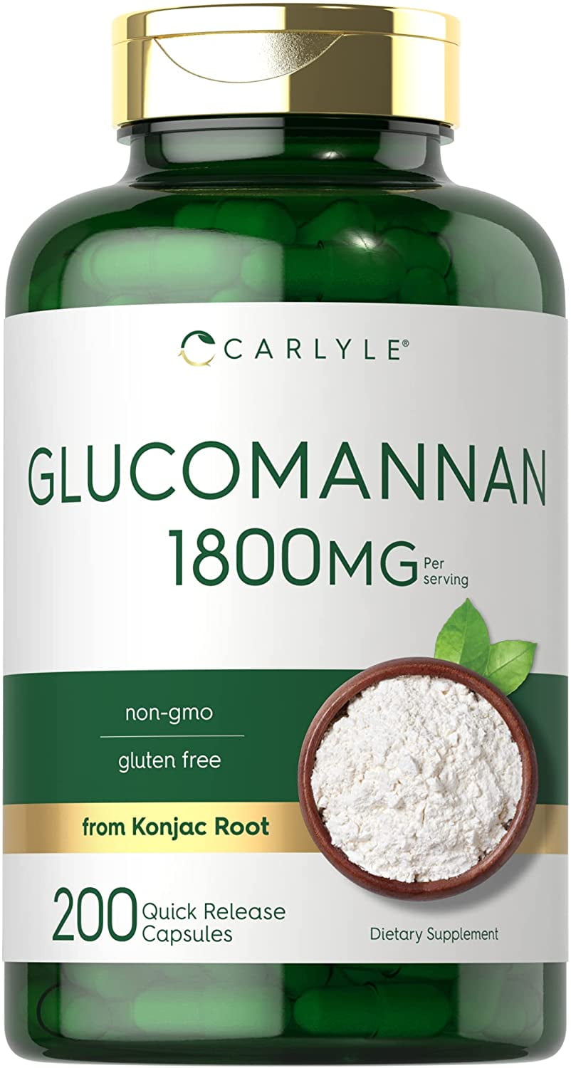 Glucomannan Capsules 1800mg | 200 Count | Soluble Fiber Pills | Non-GMO, Gluten Free Supplement | by Carlyle