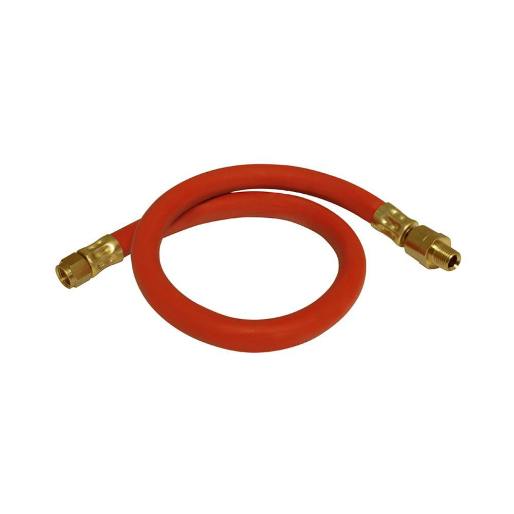 Apache 98108940 1/4 x 50 300 PSI Red Rubber Air Hose Assembly with 1/4 Male Pipe Thread Fittings & Bend Restictors 