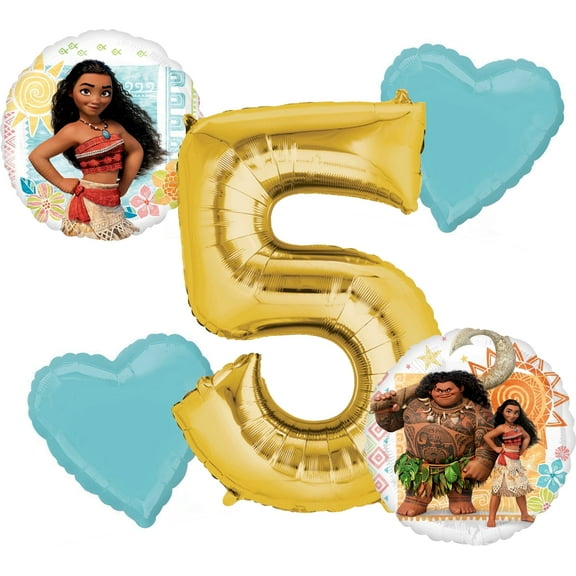 Anagram  Moana 5th Birthday Balloon Bouquet 5 Piece Birthday Party Supplies