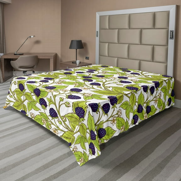 Ambesonne Forest Flat Sheet, Wild Fruits Blackberry Leaf, California King, Dark Purple and Yellow Green