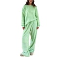 thumbnail image 4 of Usloyux Women's 2 Piece Striped Lounge Set Long Sleeve Pullover Top and Wide Leg Pants Matching Tracksuit Outfits with, Green S, 4 of 6