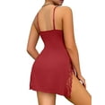 thumbnail image 3 of ValueVibe Lingerie Set for Women Lace Trim Spaghetti Straps Babydoll Sleepdress High Slit Chemise Nighty, Red S, 3 of 9