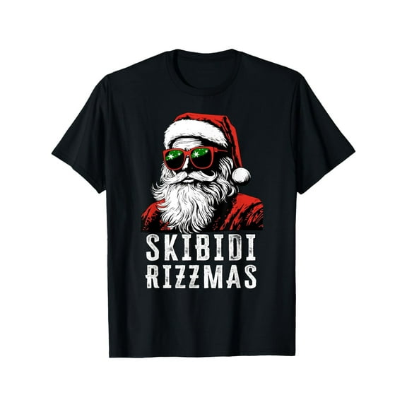 Men's Skibidi Rizzmas Christmas Santa Claus Graphic T-Shirt, 100% Cotton Crew Neck Tee, Casual Printed Summer Top, Regular Fit Knit Fabric Shirt for Men