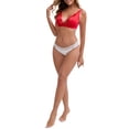 thumbnail image 2 of INSPIRE CHIC Women's Halloween Lace Trim Wirefree Lingerie Push Up Adjustable Spaghetti Straps Deep V Soft Bras XL Red, 2 of 4