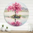 thumbnail image 2 of Designart 'Oriental Cherry Pink Tree Sakura On The Lake' Lake House Circle Metal Wall Art 11x11 - Disc of 11, 2 of 5