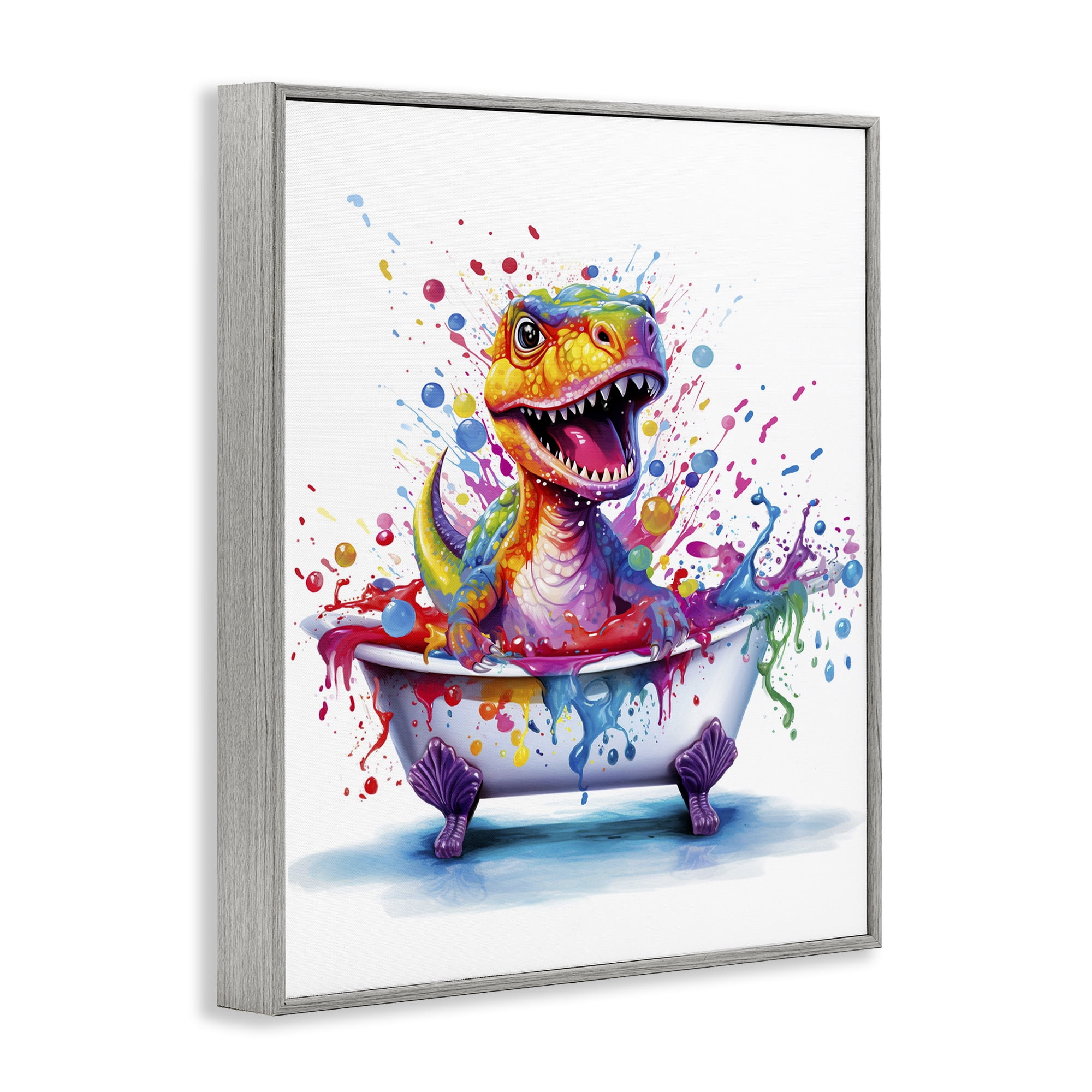 Stupell Industries Modern Splatter Dino Typography Painting Gray Framed Art Print Wall Art, 24 x 30