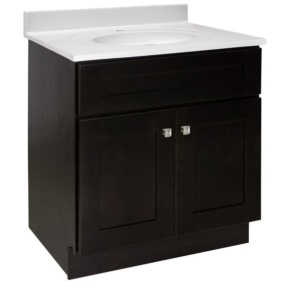 Design House Brookings 31" x 22" Ready to Assemble Shaker 2-Door Bath Vanity with Cultured Marble Single Hole Top, Espresso/White
