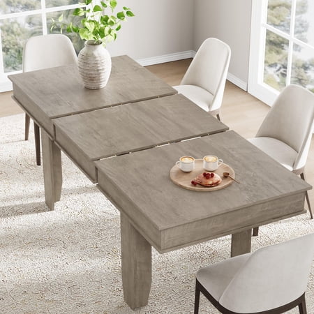 63 to 86.6 Extendable Rectangular Dining Table for 6-10 – Farmhouse Wooden Kitchen Table with Sturdy Frame Large Dinner Table for Dining Room Kitchen