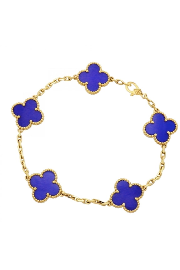 Pre-Owned Van Cleef & Arpels Alhambra Bracelet, 18K Yellow Gold with Blue Agate, for Women